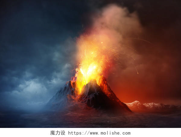 大型火山喷发的插图.